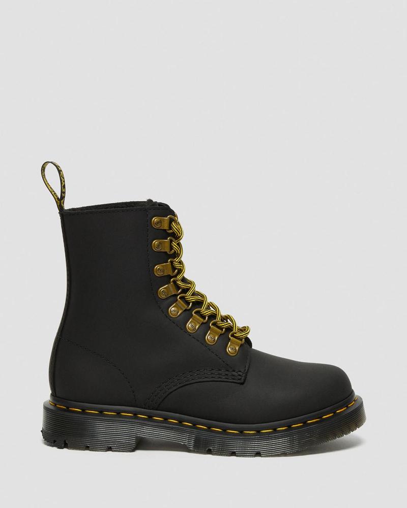 Black Women's Dr Martens 1460 Pascal DM's Wintergrip Leather Lace Up Boots | CA 185PJJ